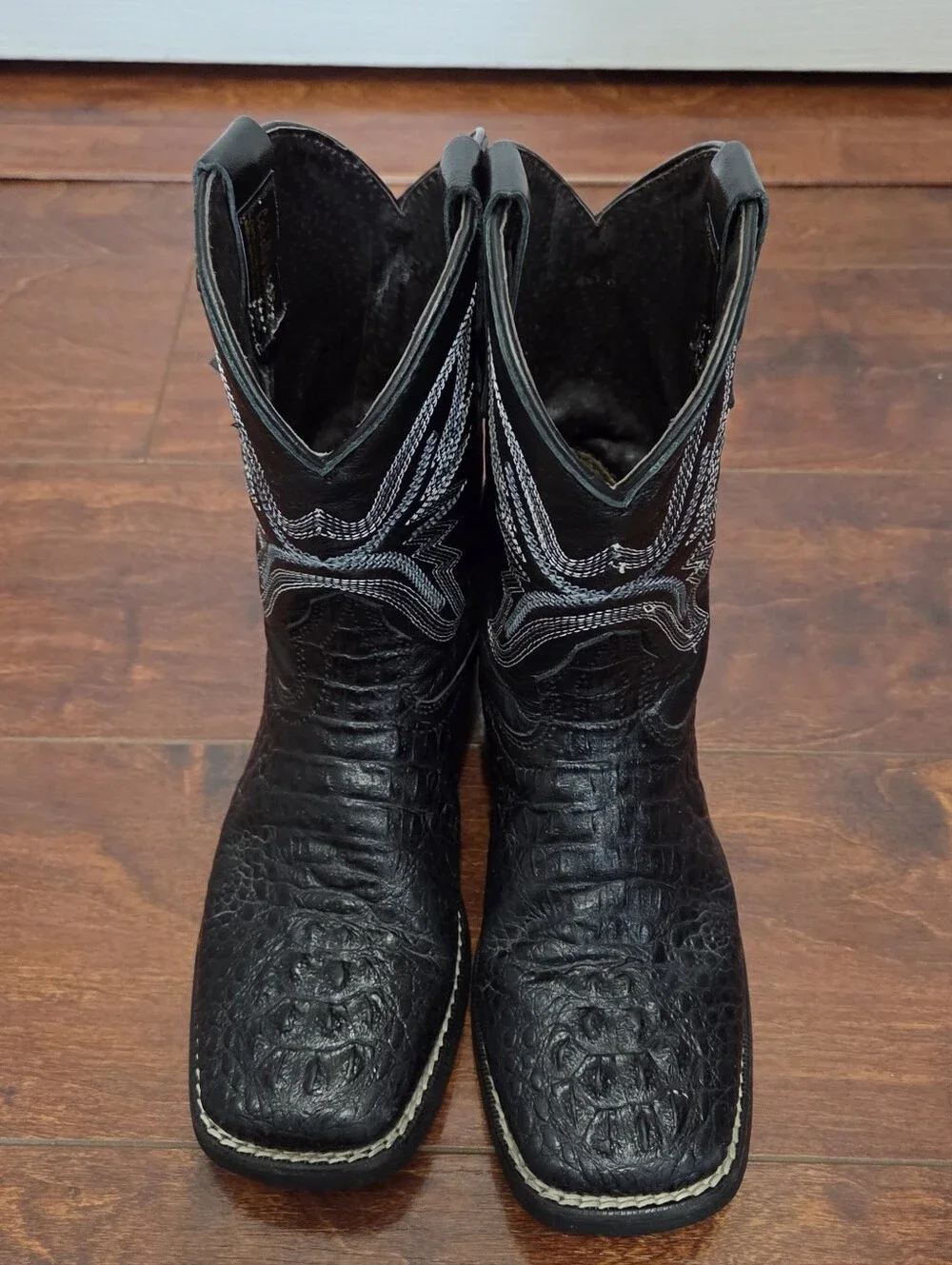 Caballo Dorado Kids Black Leather Square Toe Western Cowboy Boots Size 13